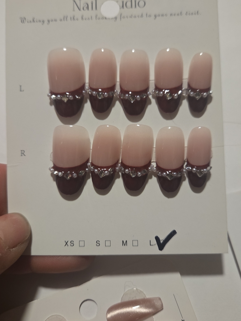 Elegant Ombre Nude & Brown Rhinestone Press-On Nails
